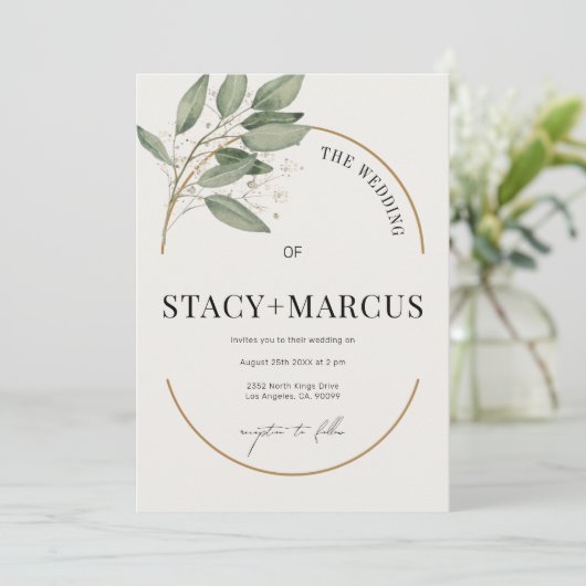 緑と金ゴールドと結婚金ゴールドアクセント 招待状 (スタンド正面)