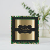 緑と金ゴールドによエレガントるパーティーテンプレートの渦巻き 招待状 (スタンド正面)