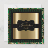 緑と金ゴールドによエレガントるパーティーテンプレートの渦巻き 招待状 (正面)