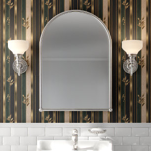 緑と金ゴールドのアールデコフローラストリップ 壁紙