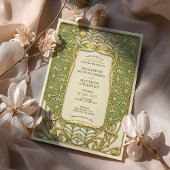 緑と金ゴールドのアールデコ結婚の 招待状