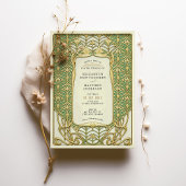 緑と金ゴールドのアールデコ結婚の 招待状