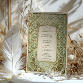 緑と金ゴールドのアールデコ結婚の 招待状