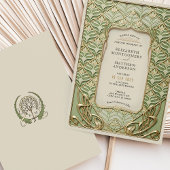 緑と金ゴールドのアールデコ結婚の 招待状