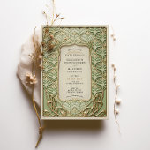 緑と金ゴールドのアールデコ結婚の 招待状