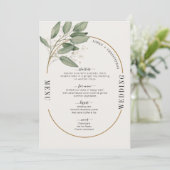 緑と金ゴールドのエレガントな結婚式メニュー 招待状 (スタンド正面)