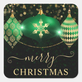 緑と金ゴールドのオーナメントバウブルクリスマス スクエアシール