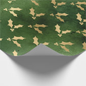 緑と金ゴールドのクリスエレガントマスの花模様 ラッピングペーパー (角)