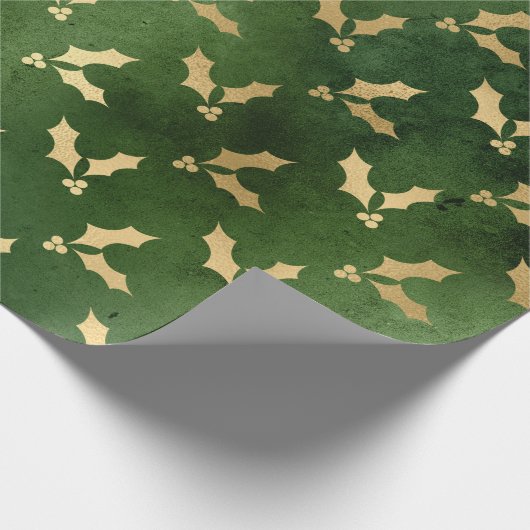 緑と金ゴールドのクリスエレガントマスの花模様 ラッピングペーパー (角)