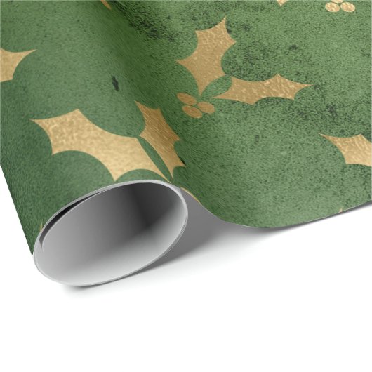 緑と金ゴールドのクリスエレガントマスの花模様 ラッピングペーパー (ロールコーナー)