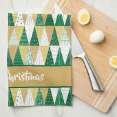 緑と金ゴールドのクリスマスツリー キッチンタオル (四つ折り)