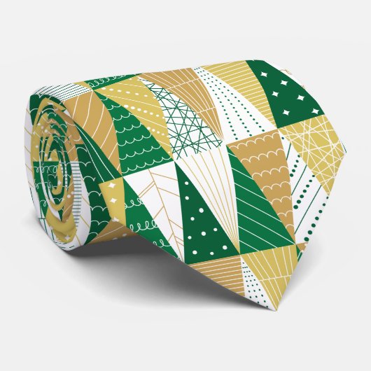 緑と金ゴールドのクリスマスツリー ネクタイ (ロール)