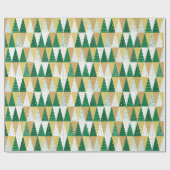 緑と金ゴールドのクリスマスツリー ラッピングペーパー (フラット)