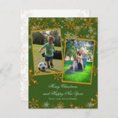 緑と金ゴールドのクリスマスフォトカード シーズンポストカード (正面/裏面)
