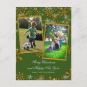 緑と金ゴールドのクリスマスフォトカード シーズンポストカード (正面)