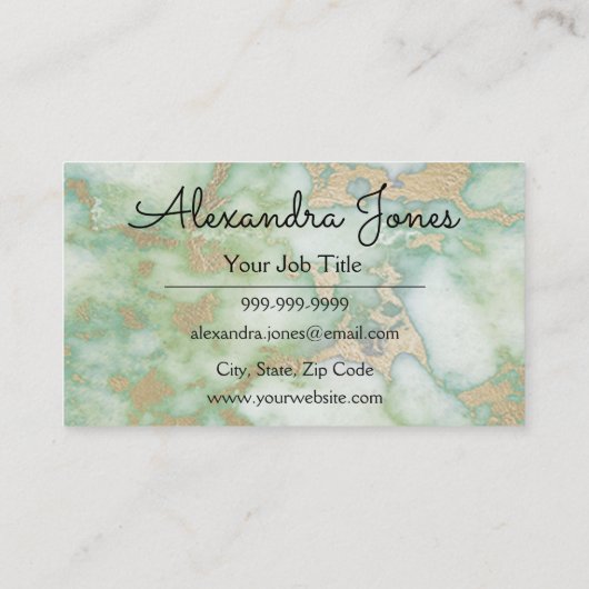 緑と金ゴールドのグリッターと輝く大理石 名刺 (裏面)