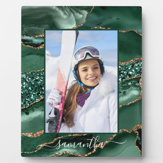 緑と金ゴールドのグリッターのエレガントゲート名の写真 フォトプラーク (正面)