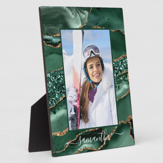 緑と金ゴールドのグリッターのエレガントゲート名の写真 フォトプラーク (側面)