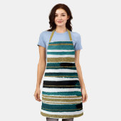 緑と金ゴールドのグリッターストライプ エプロン (着用した状態)