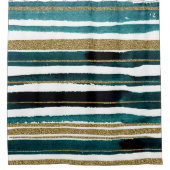 緑と金ゴールドのグリッターストライプ シャワーカーテン (正面)