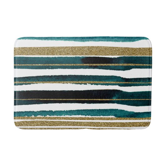 緑と金ゴールドのグリッターストライプ バスマット (正面)