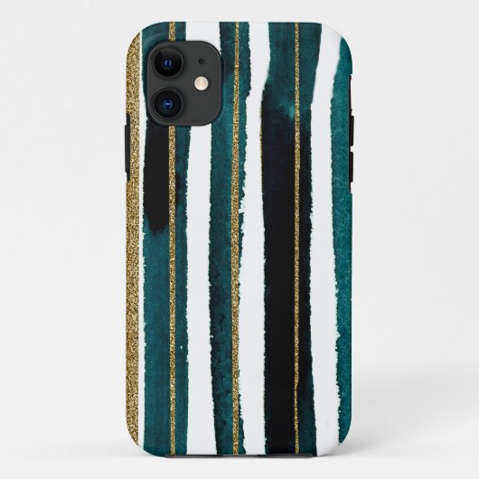 緑と金ゴールドのグリッターストライプ Case-Mate iPhoneケース (裏面)