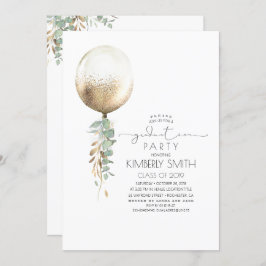 緑と金ゴールドのグリッターバルーンの卒業 招待状