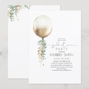 緑と金ゴールドのグリッターバルーンの卒業 招待状