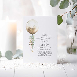 緑と金ゴールドのグリッターバルーンの退職パーティー 招待状