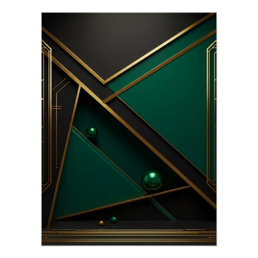 緑と金ゴールドのジオメトリ ポスター (正面)