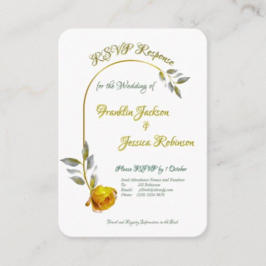 緑と金ゴールドのソフトイエロー淡い色の – ピンク結婚色 エンクロージャーカード (正面)