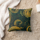 緑と金ゴールドのトライバルスパイラルピロー クッション (ブランケット)