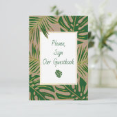 緑と金ゴールドのトロピカ葉ルがゲストブックに署名 招待状 (スタンド正面)