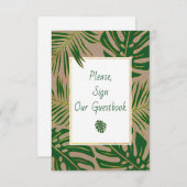 緑と金ゴールドのトロピカ葉ルがゲストブックに署名 招待状 (正面/裏面)