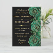 緑と金ゴールドのバラ結婚フローラ 招待状 (スタンド正面)