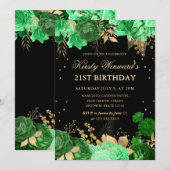 緑と金ゴールドのバラ縁どフローラ21日 招待状 (正面/裏面)
