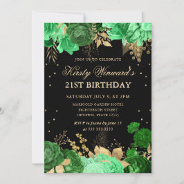 緑と金ゴールドのバラ縁どフローラ21日 招待状