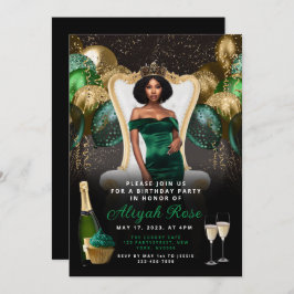 緑と金ゴールドのバルーン王室の誕生日招待状 招待状