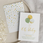 緑と金ゴールドのバルーン | Oh男の赤ちゃんベビーシャワー 招待状