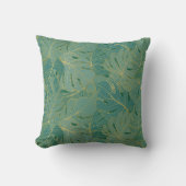 緑と金ゴールドのパーム葉のパターン クッション (正面)