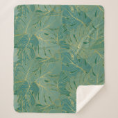 緑と金ゴールドのパーム葉のパターン シェルパブランケット (正面)