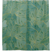 緑と金ゴールドのパーム葉のパターン シャワーカーテン (正面)