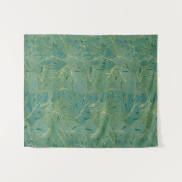 緑と金ゴールドのパーム葉のパターン タペストリー