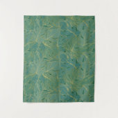 緑と金ゴールドのパーム葉のパターン タペストリー (正面)