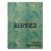 緑と金ゴールドのパーム葉のパターン ノートブック (正面)