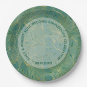 緑と金ゴールドのパーム葉のパターン ペーパープレート (正面)