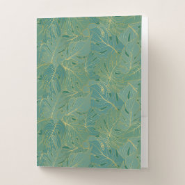 緑と金ゴールドのパーム葉のパターン ポケットフォルダー