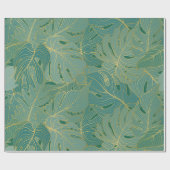 緑と金ゴールドのパーム葉のパターン ラッピングペーパー (フラット)