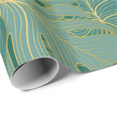 緑と金ゴールドのパーム葉のパターン ラッピングペーパー (ロールコーナー)