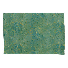 緑と金ゴールドのパーム葉のパターン 枕カバー